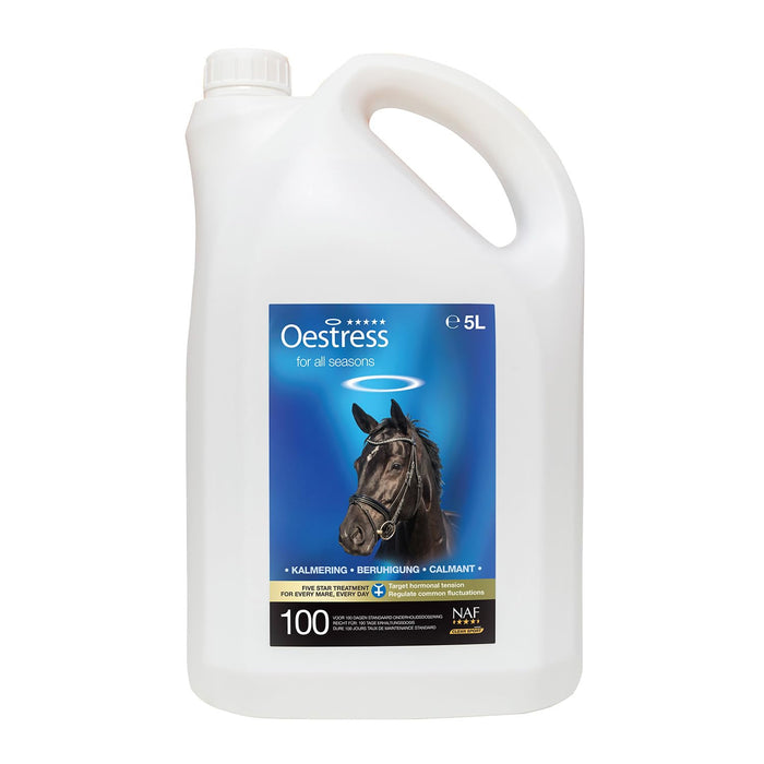 NAF Five Star Oestress Liquid 5 litre refill container, herbal hormone support for mares