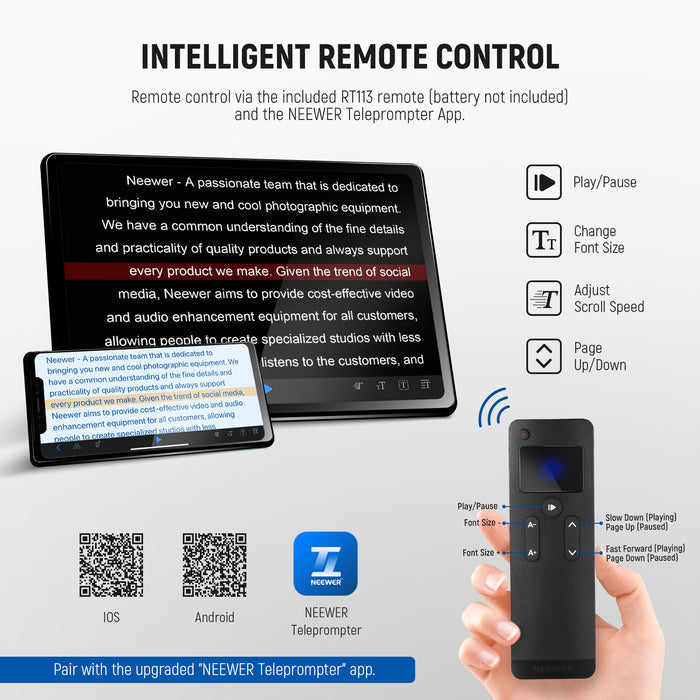 Methods for Controlling NEEWER X12B Aluminum Alloy Liftable Teleprompter
