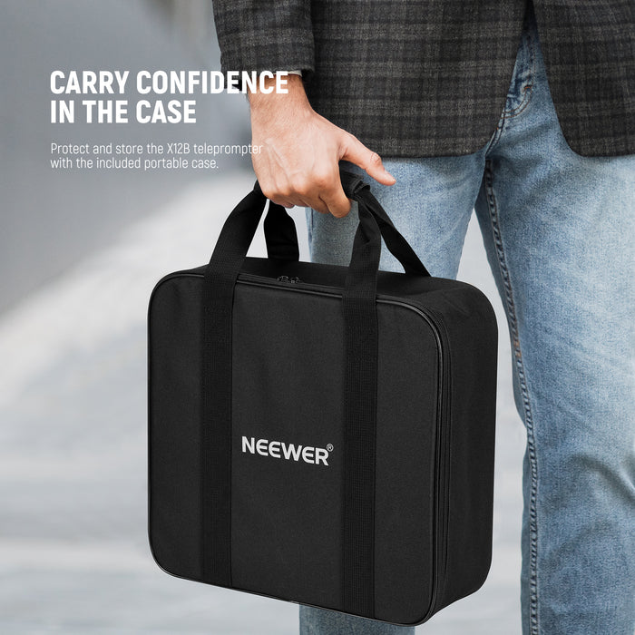 NEEWER X12B Aluminum Alloy Liftable Teleprompter is eady to carry.