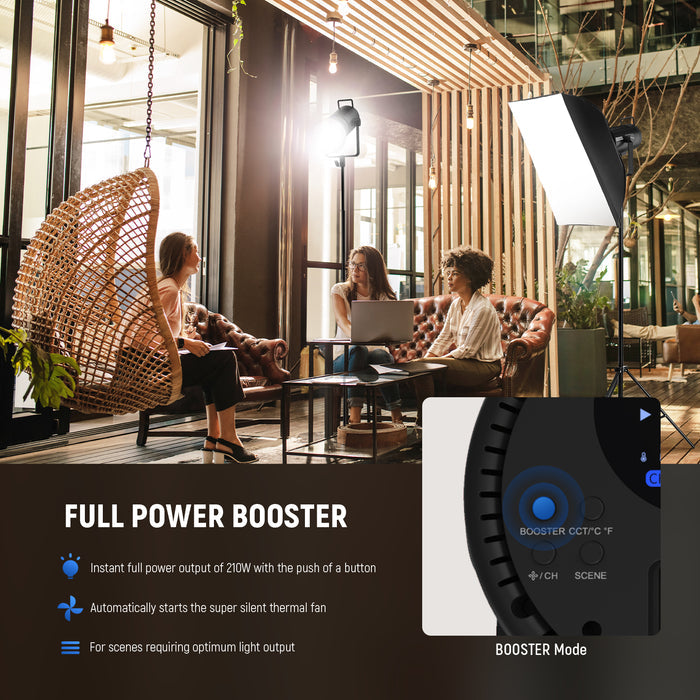 Enable the "BOOSTER" mode with one tap to enjoy 210W maximum output and 98500lux/1m illuminance.