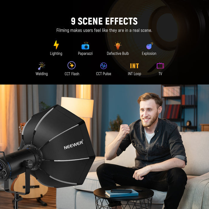 NEEWER CB200 210W LED Video Light offers 9 scene effects.