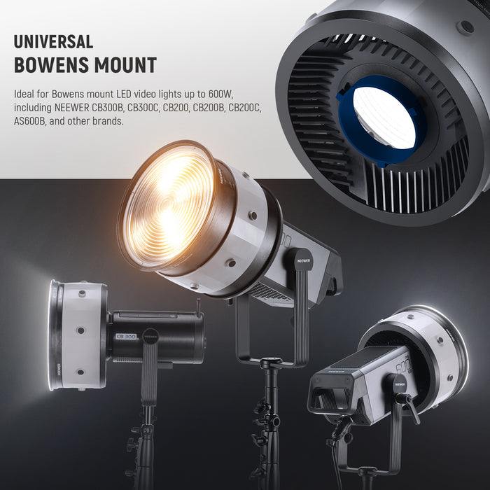 NEEWER CSF10 Fresnel Lens Kit is ideal for Bowens mount LED video lights of up to 600W