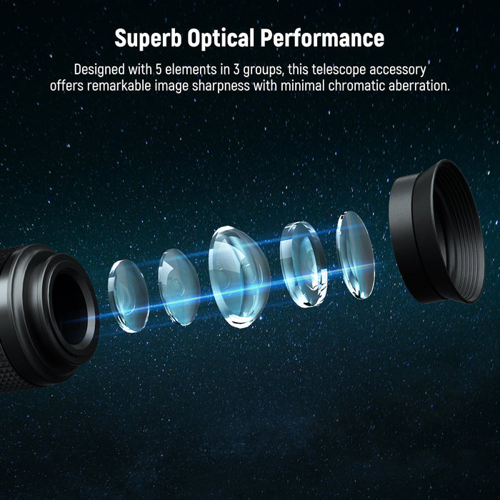 This telescope accessory offers remarkable image sharpness with minimal chromatic aberration.