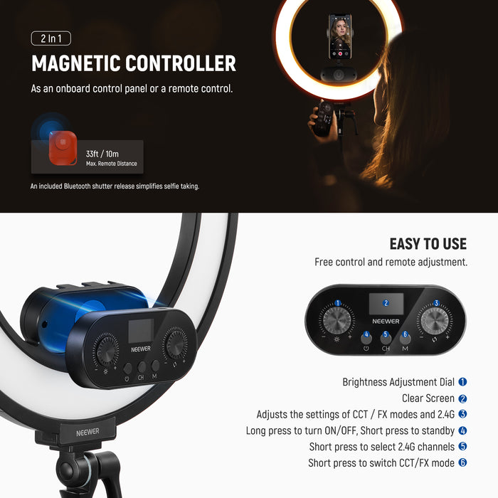 NEEWER RL45B 45W 18" Slim Edge Lit Ring Light is easy to use.