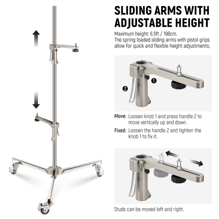NEEWER ST198SS 6.5ft Heavy Duty Light Stand With Wheels allows for quick and flexible height adjustments.