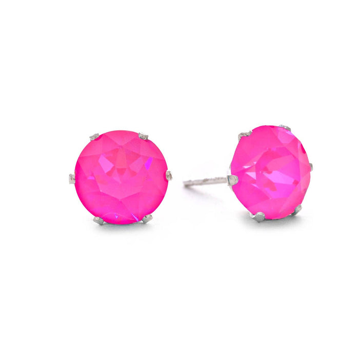 Neon Pink Mini Bling Sterling Silver Stud Earrings
