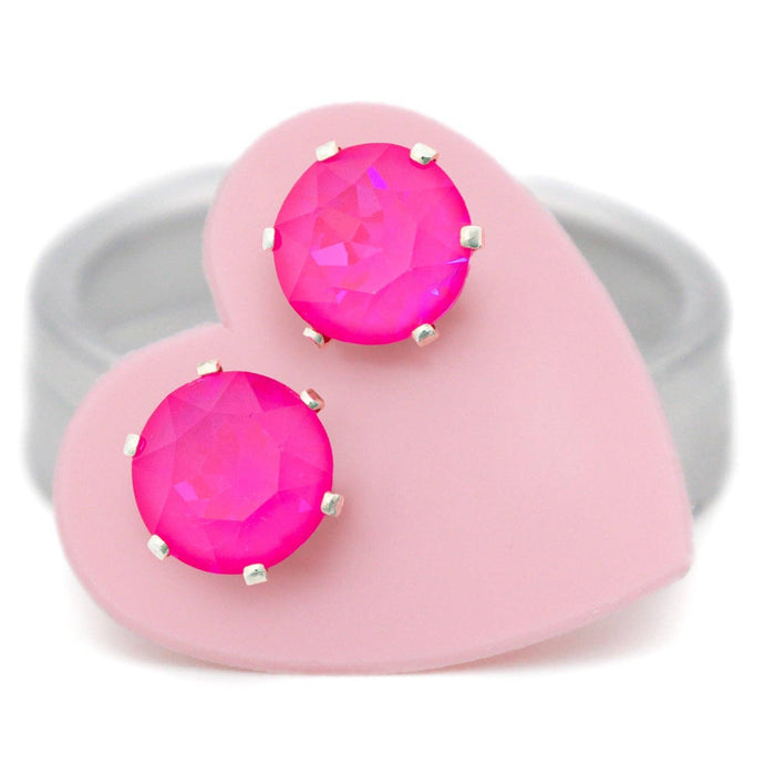 Neon Pink Mini Bling Sterling Silver Stud Earrings