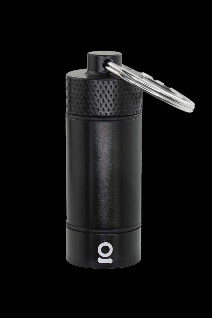 Black cannabis oil vape pen with keyring attachment.