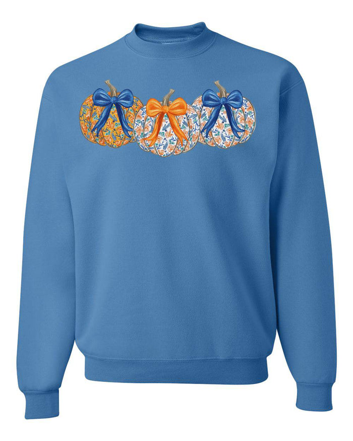 ORANGE & BLUE PATTERN PUMPKIN CREW NECK SWEATSHIRT