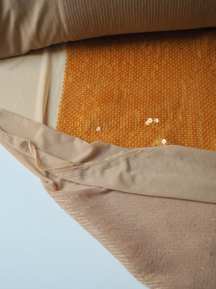 Orange Translucent Sequin Stretch Mesh