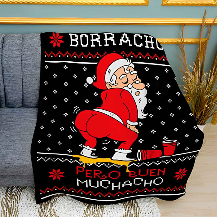 Party Santa Christmas Print Plush Fleece Throw Blanket