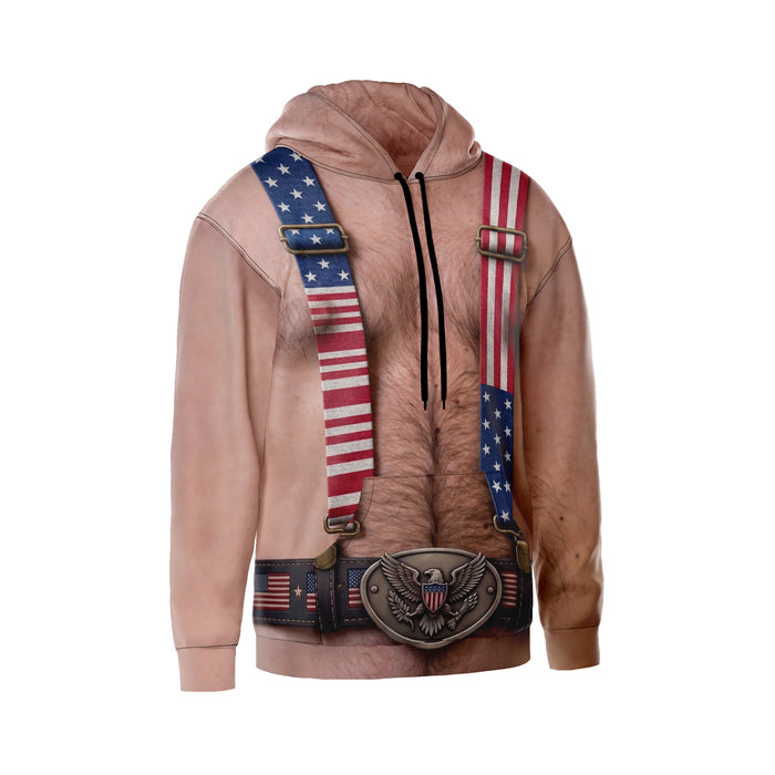 Patriotic American Flag Suspenders Graphic Hoodie Pullover for Men