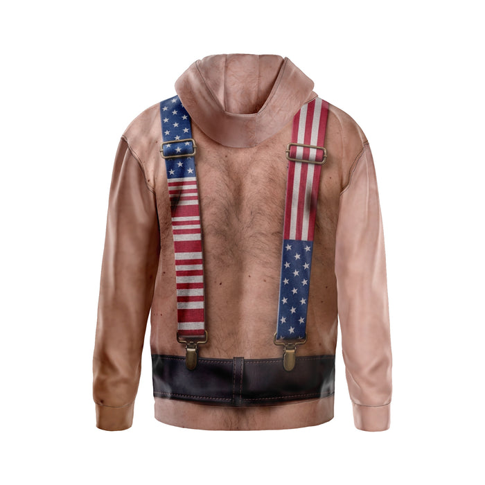 Patriotic American Flag Suspenders Graphic Hoodie Pullover for Men