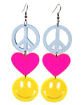 Peace Love & Happiness Earrings, Dangle Earrings, - One Stop Rave