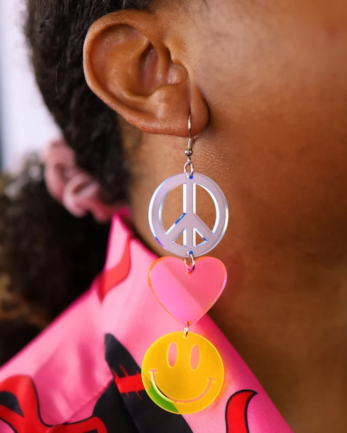 Peace Love & Happiness Earrings, Dangle Earrings, - One Stop Rave