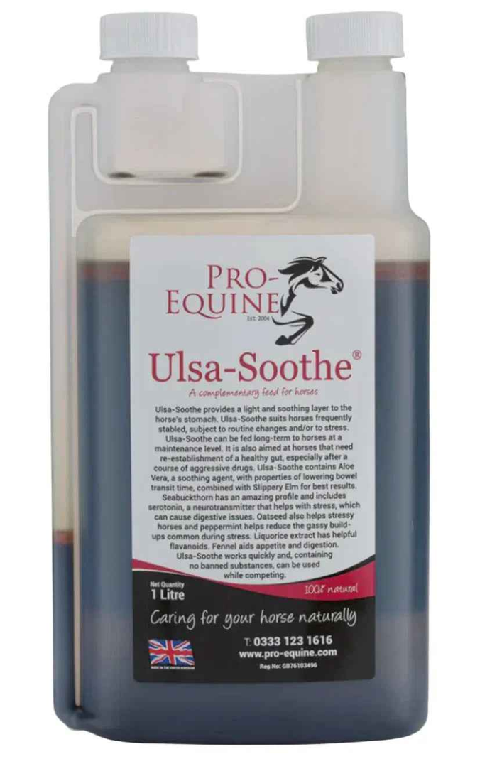 Pro-Equine Ulsa-Soothe 1 litre bottle of liquid gastric and digestive supplement for horses