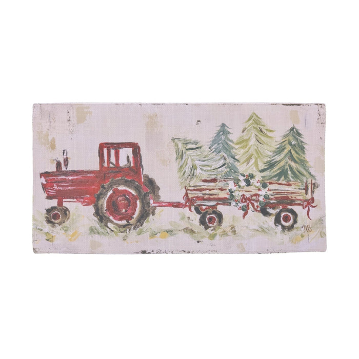 Red Christmas Tractor Pillow Swap