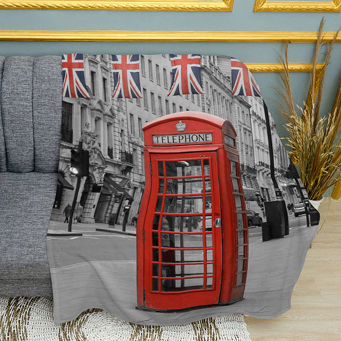 Red London Telephone Booth Print Plush Fleece Throw Blanket