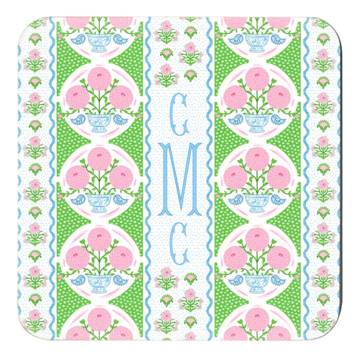 Ribbons in Bloom Personalized 4"x 4" Paper Coasters, Peony