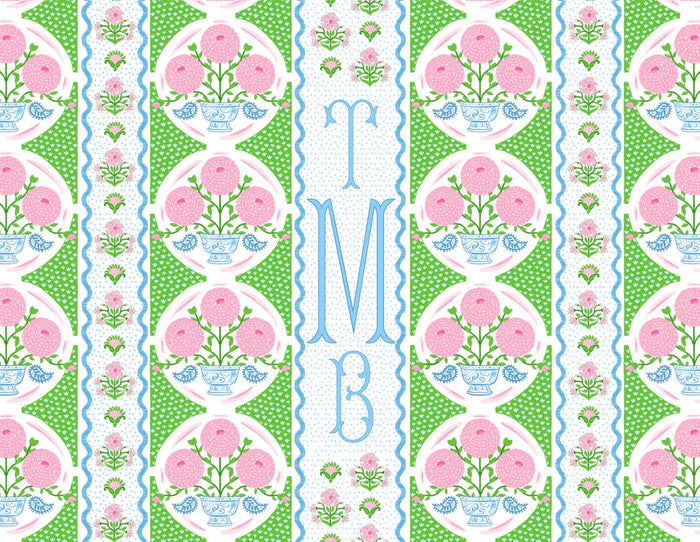 Ribbons in Bloom Personalized Folded Note Cards, Peony