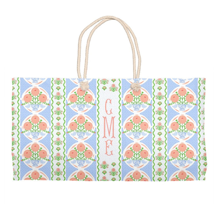 Ribbons in Bloom Personalized Tote Bag, Periwinkle