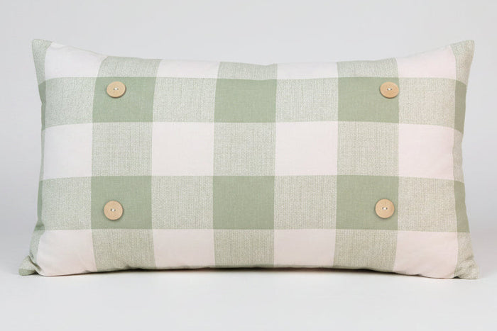 Sage Buffalo Plaid  LuckyBird Lumbar Button Pillow