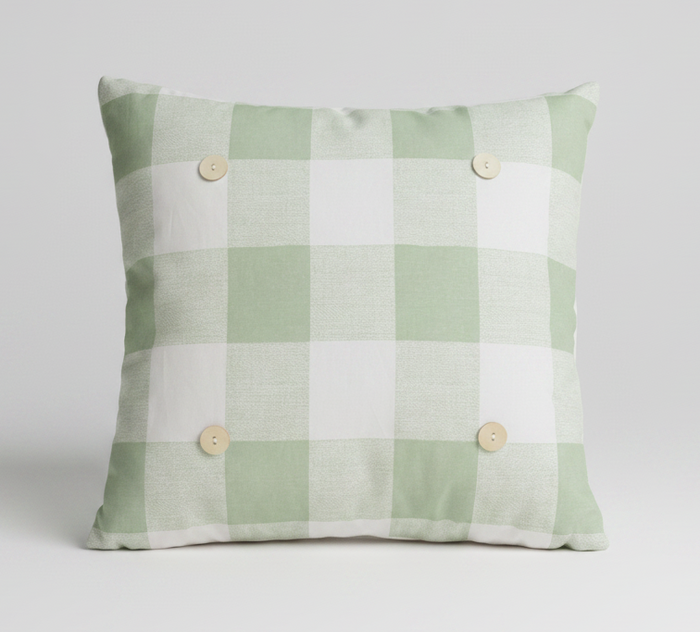 Sage Buffalo Plaid  LuckyBird Square Button Pillow