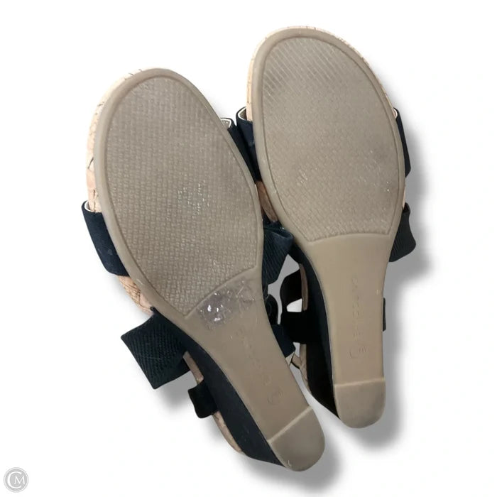 Sandals Heels Wedge By Bandolino In Black & Tan, Size: 7.5