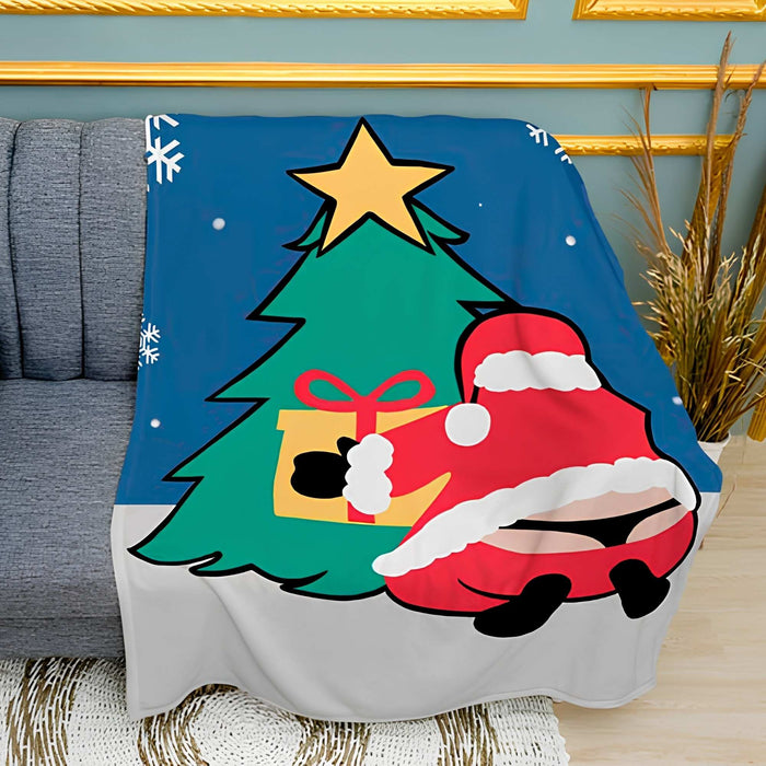 Santa under the Tree Christmas Print Plush Fleece Throw Blanket
