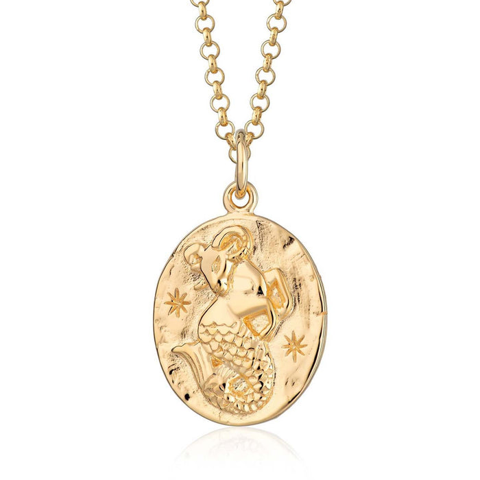 Scream Pretty brand gold Capricorn zodiac star sign necklace on a white background