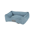 Scruffs Manhattan box bed in denim blue marl fabric with filled sidewalls and matching outer stitching