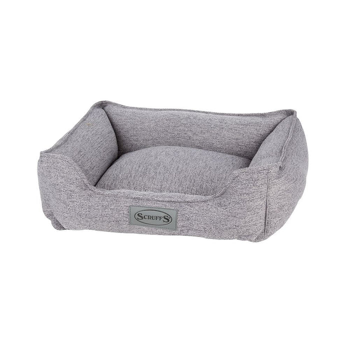 Scruffs Manhattan box bed in dark grey marl fabric, small size, one-piece construction with cushioned sidewalls