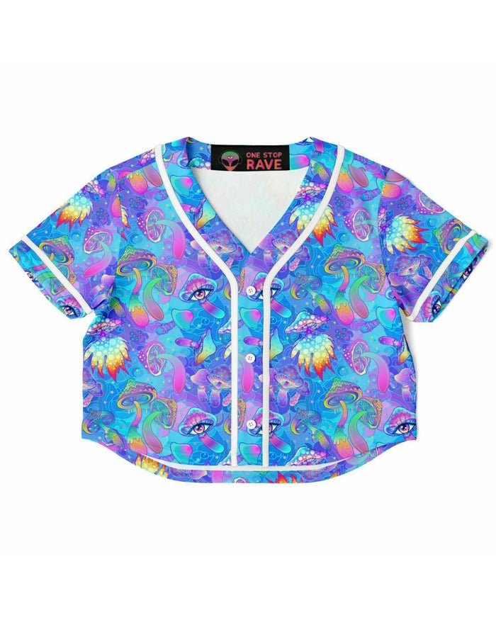 Shroomin Blue Cropped Jersey, Cropped Baseball Jersey, - One Stop Rave