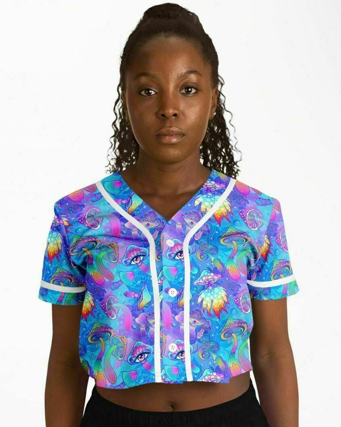 Shroomin Blue Cropped Jersey, Cropped Baseball Jersey, - One Stop Rave
