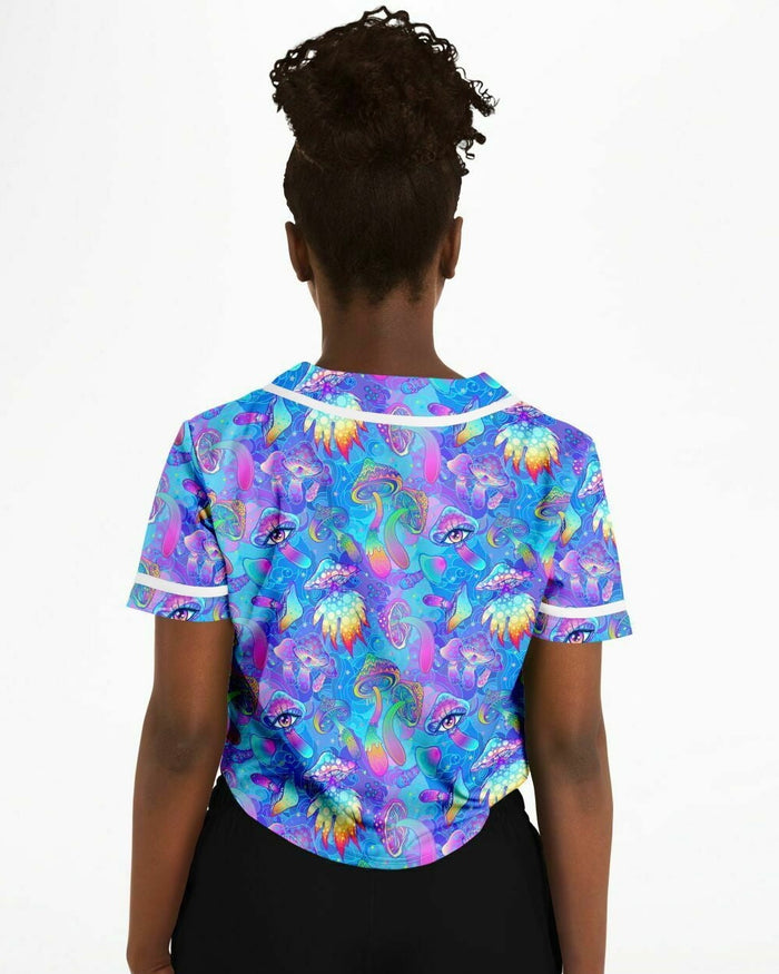 Shroomin Blue Cropped Jersey, Cropped Baseball Jersey, - One Stop Rave