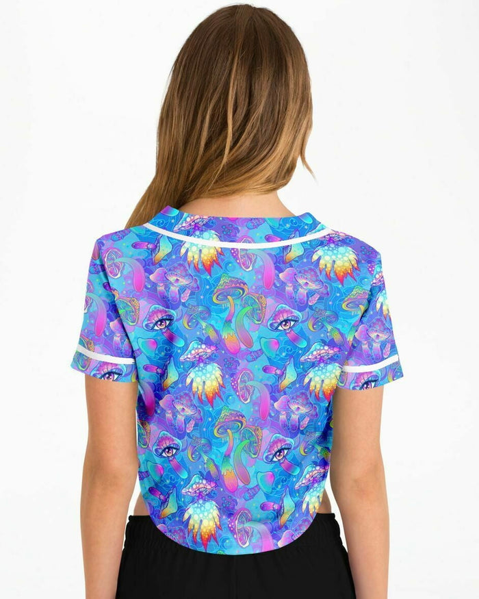 Shroomin Blue Cropped Jersey, Cropped Baseball Jersey, - One Stop Rave