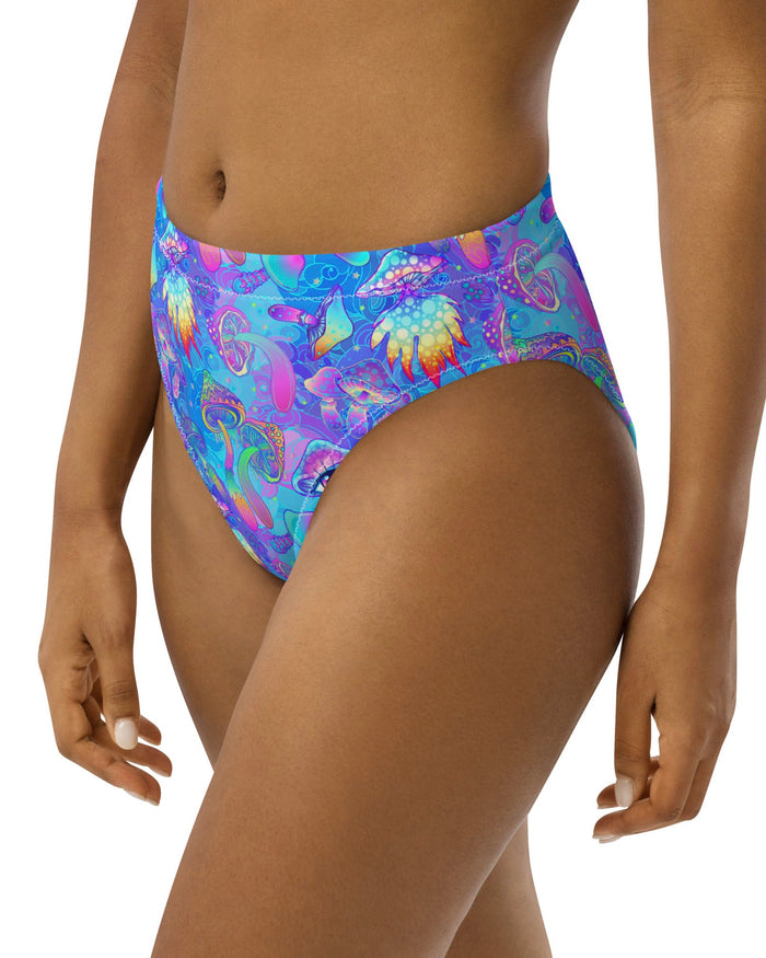 Shroomin Blue Recycled High Waisted Bottoms, High-Waisted Bottoms, - One Stop Rave