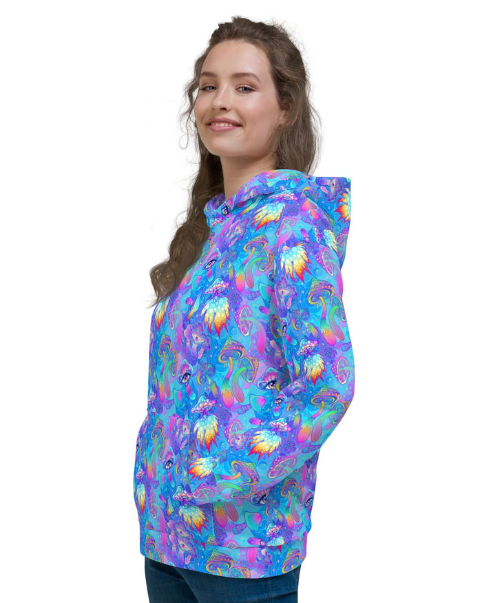 Shroomin Blue Hoodie, Hoodie, - One Stop Rave