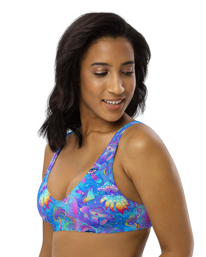 Shroomin Blue Recycled Padded V-Top, V-Top, - One Stop Rave