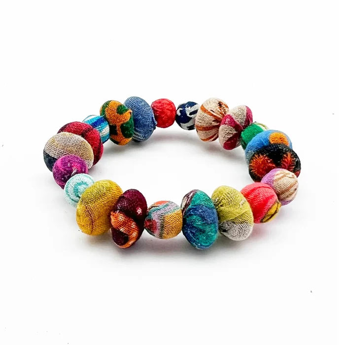 Small Aasha Bracelet - Elastic Oval and Round Bead Bracelet