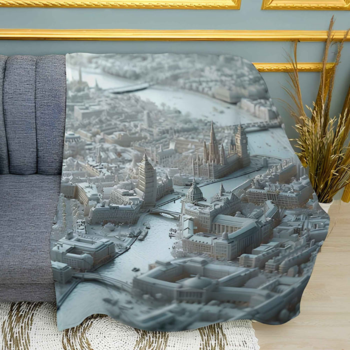 Snow White City Winter Print Plush Fleece Throw Blanket