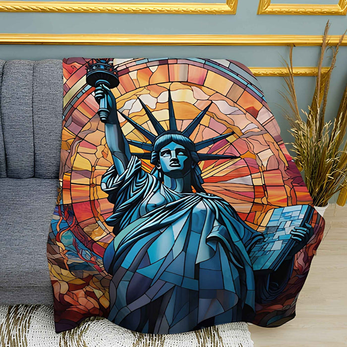 Statue of Liberty Mosaic Print Plush Fleece Throw Blanket