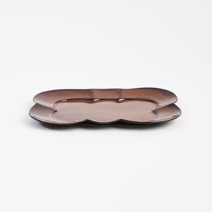 Stoneware Scalloped Rectangular Plate on a white background at Addison West