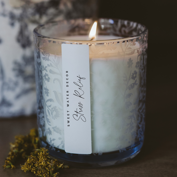 Stress Relief Candle Blue Tinted Jar