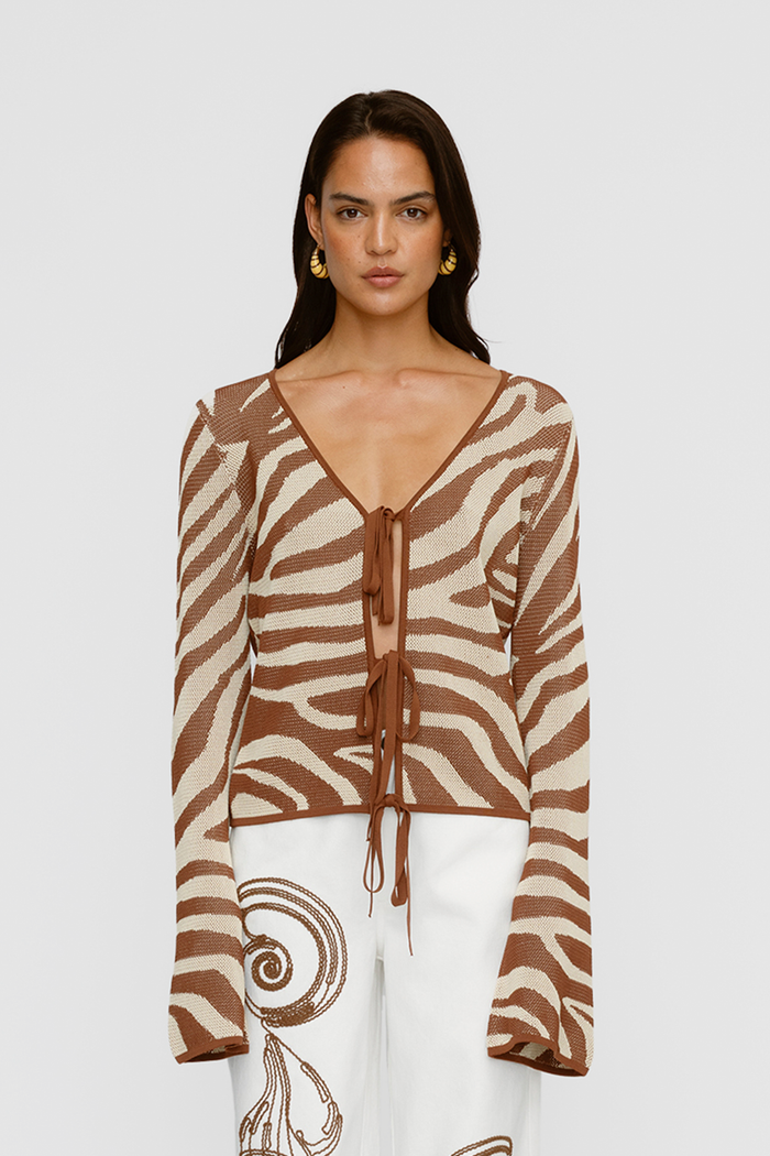 Sutton Knit Blouse - Chocolate Zebra