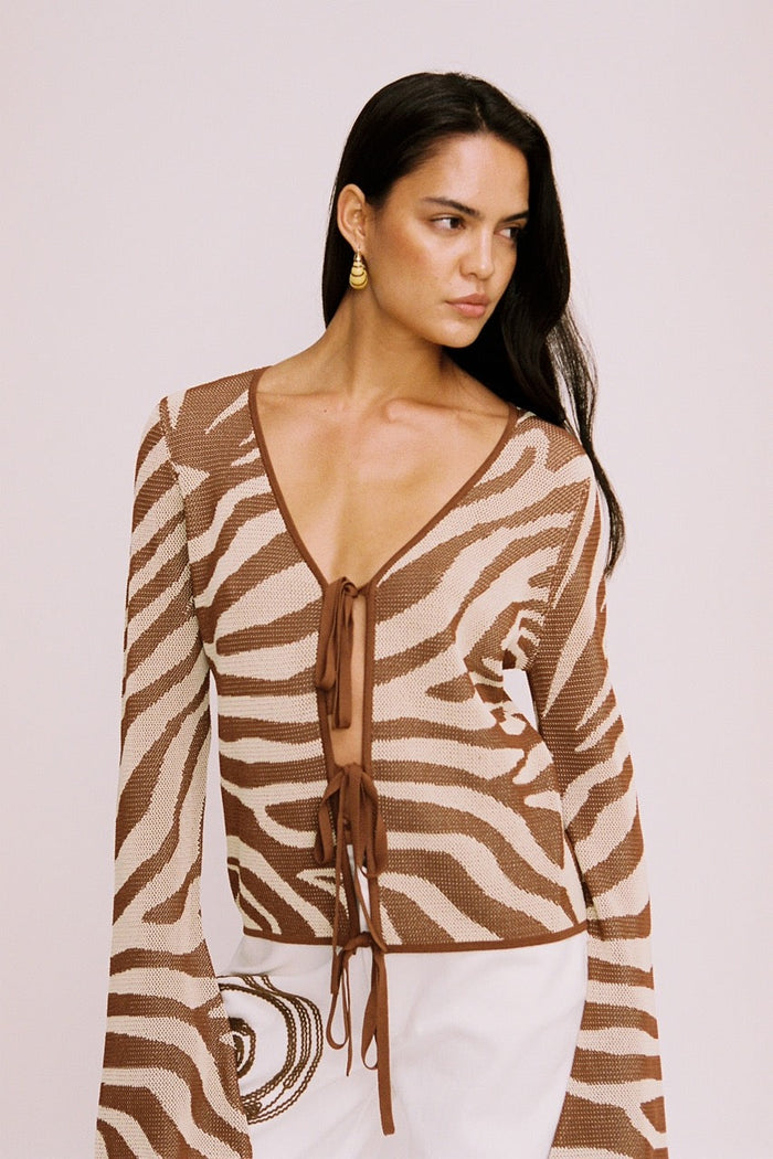 Sutton Knit Blouse - Chocolate Zebra