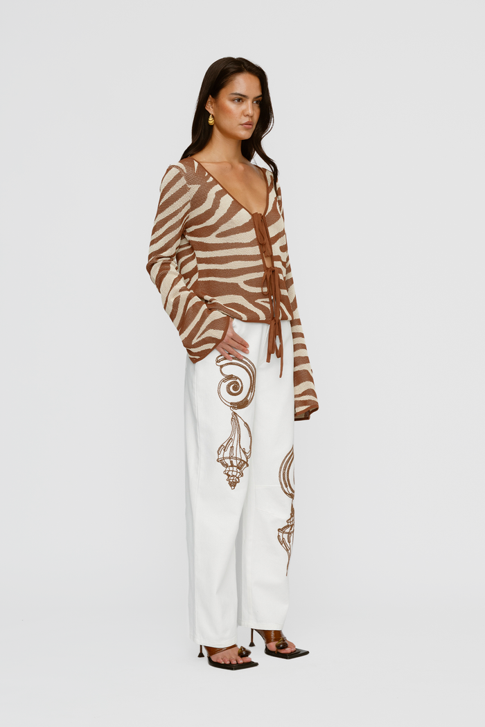 Sutton Knit Blouse - Chocolate Zebra