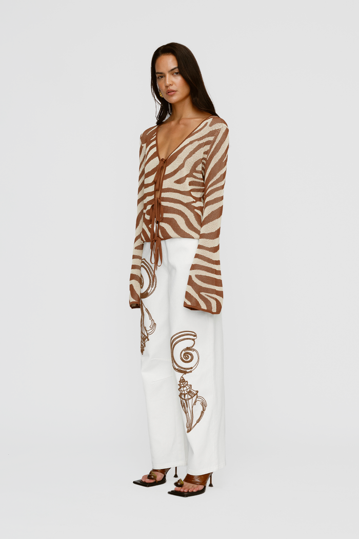 Sutton Knit Blouse - Chocolate Zebra