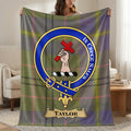 Taylor clan crest tartan throw blanket with name ribbon — 50x60 polyester