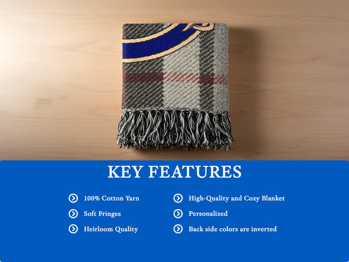 Fringed edge and feature details of Thomson woven blanket